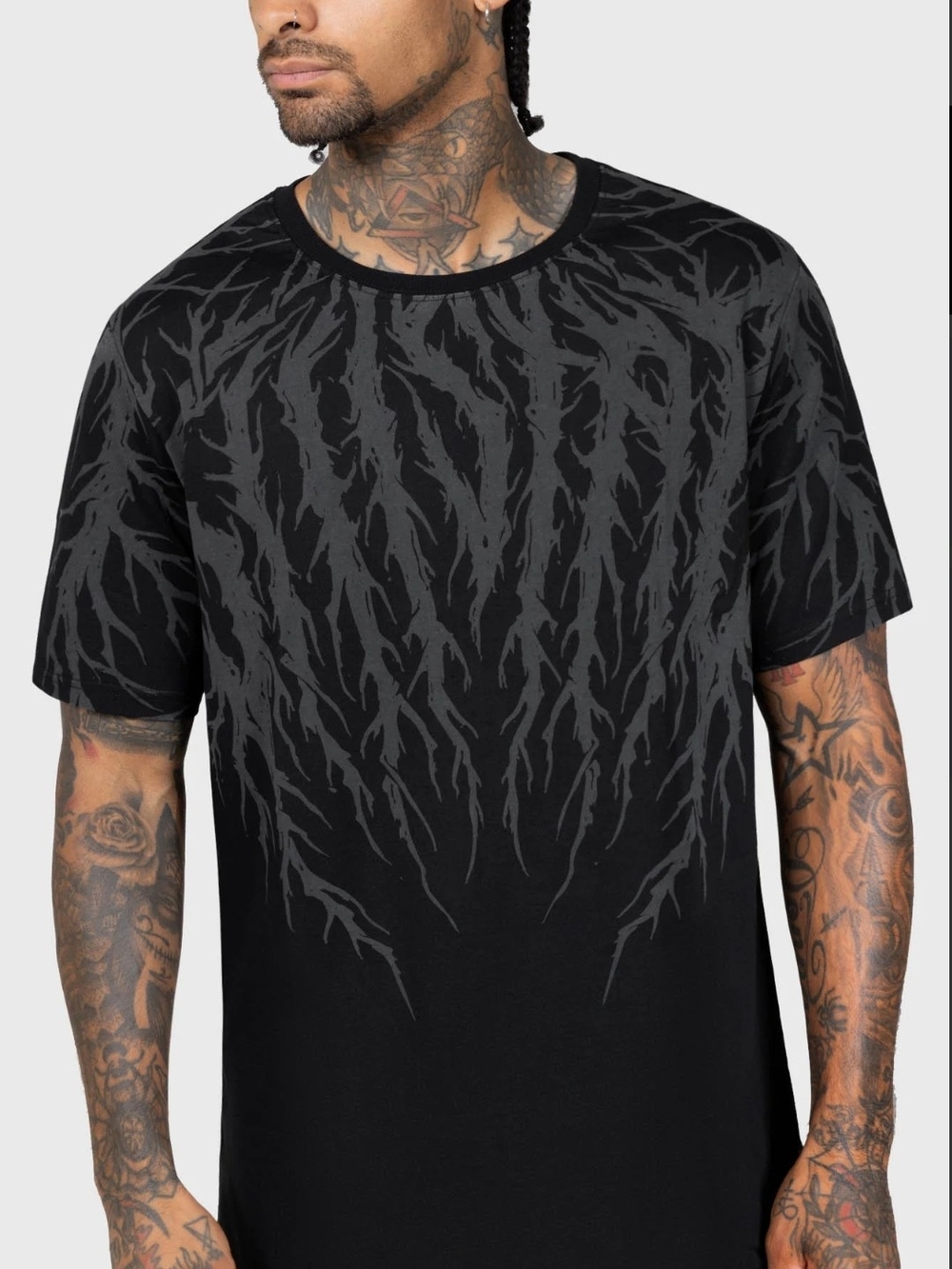 Killstar Black Short-Sleeve Crewneck with Charcoal Vein Graphic